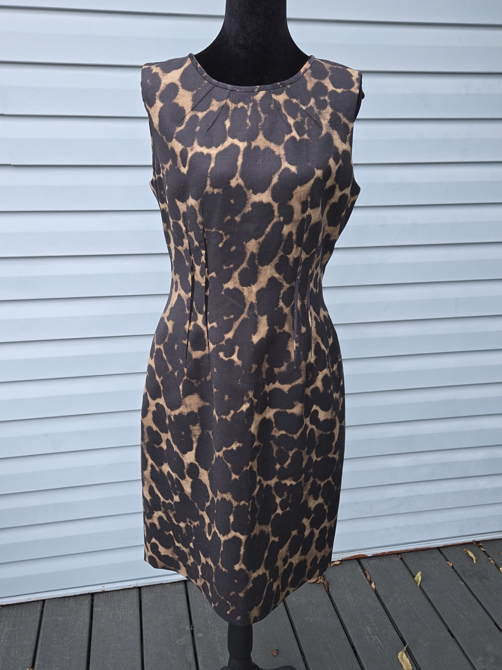 Elie Tahari Animal Print Wool Blend Sheath Dress 8 | Brown Black Leopard Sheath